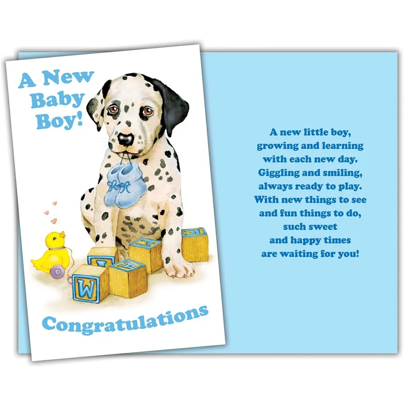 Dalmatian Puppy Blue Theme Card for a New Baby Boy