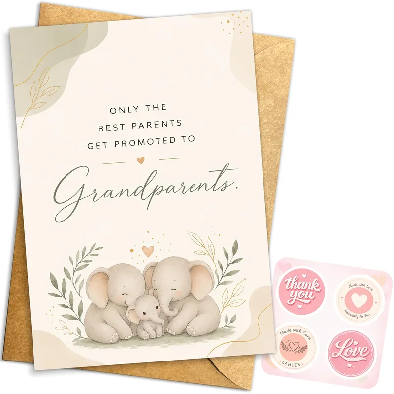 Promoted to Grandparents Card with Watercolor Elephants