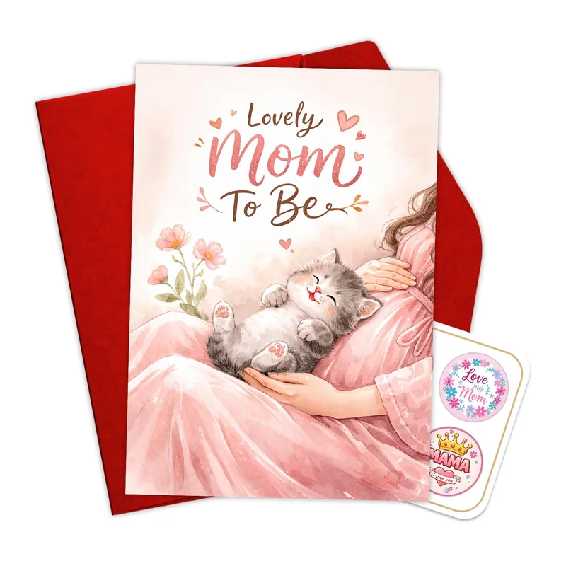 Lovely Mom Card: A Sweet Kitten for a Mom to Be