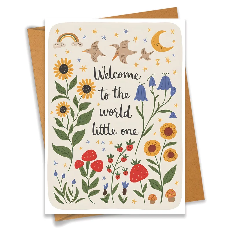 Floral Botanical Illustration Card for New Babies