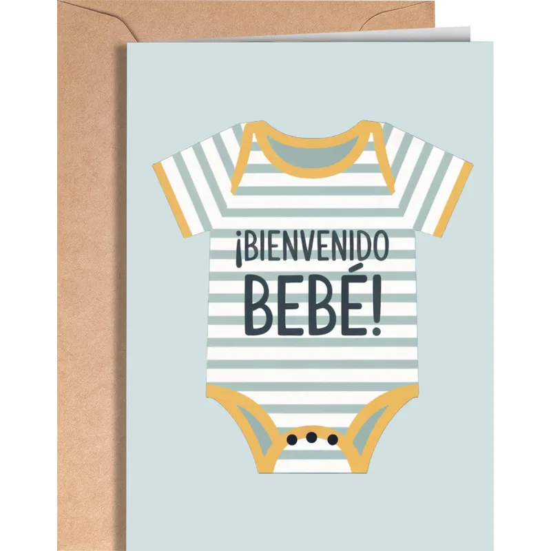 Bienvenido Bebé Card: Striped Onesie New Baby Greeting