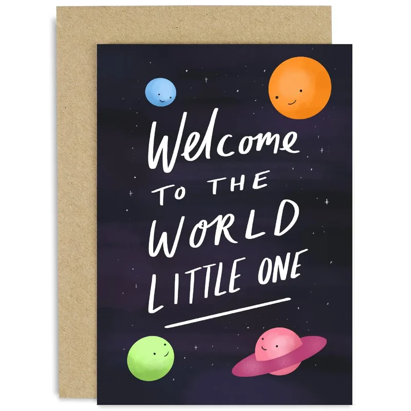 Space Planets Night Sky Card for a New Baby