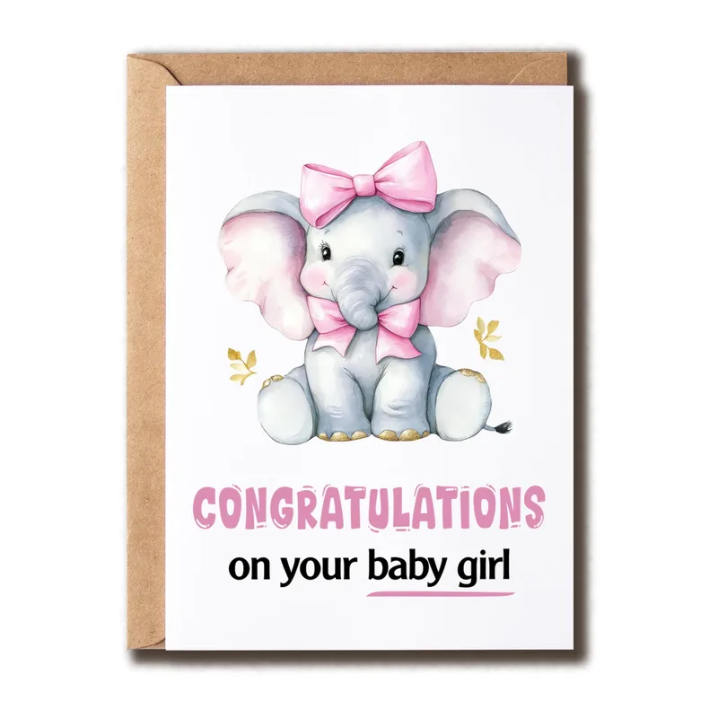 Congratulations on Your Baby Card: Pink Baby Elephant