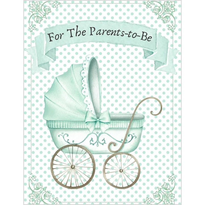 Mint Vintage Baby Carriage Card for Parents-to-Be