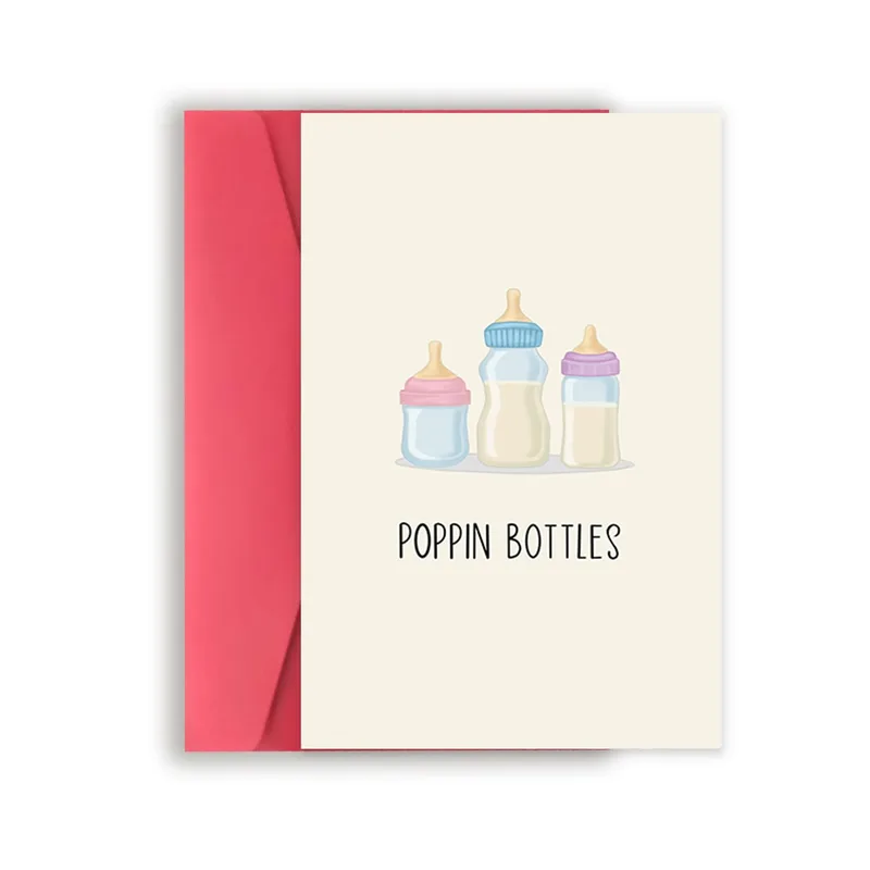 Pastel Baby Bottles Card Poppin Bottles New Parent Humor