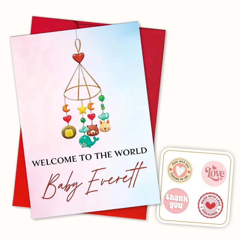 Pastel Baby Mobile Card – Greeting Card in natural
