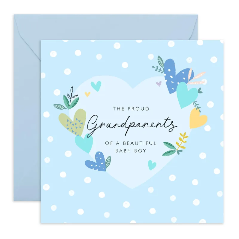Leaves Polka Dots New Baby Card Celebrating Proud Grandparents