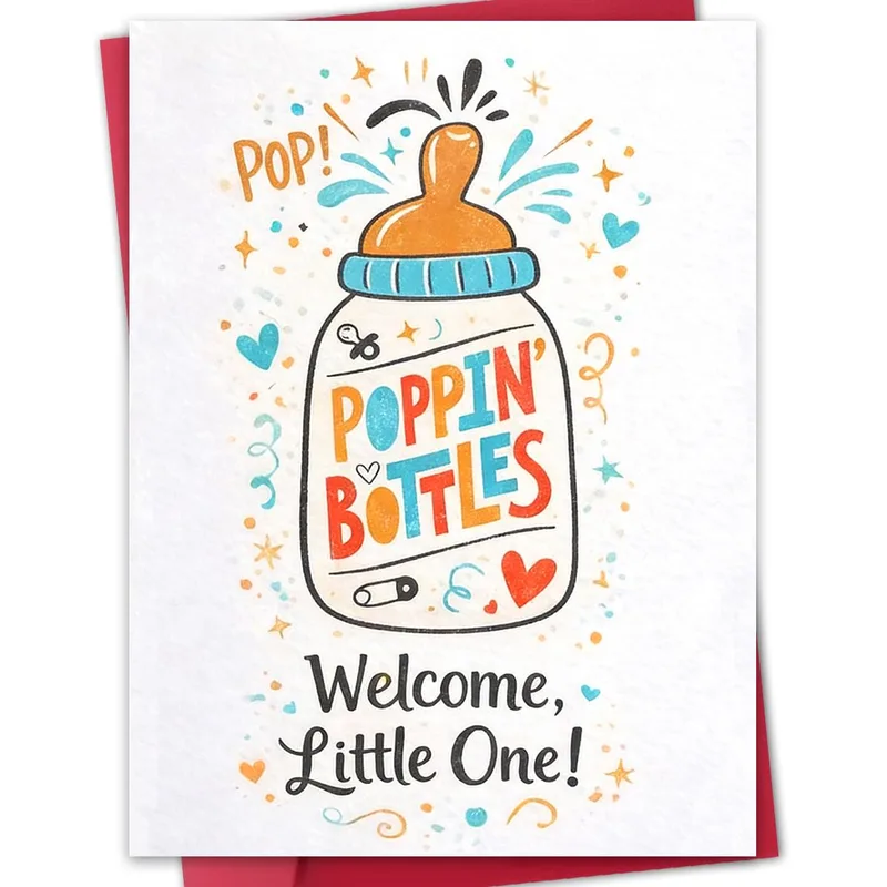 Colorful Baby Bottle New Baby Card Poppin' Bottles