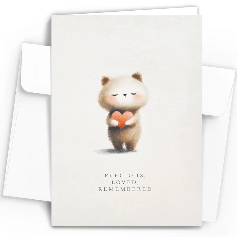 Bear Holding Heart Pet Sympathy Card: A soft watercolor bear