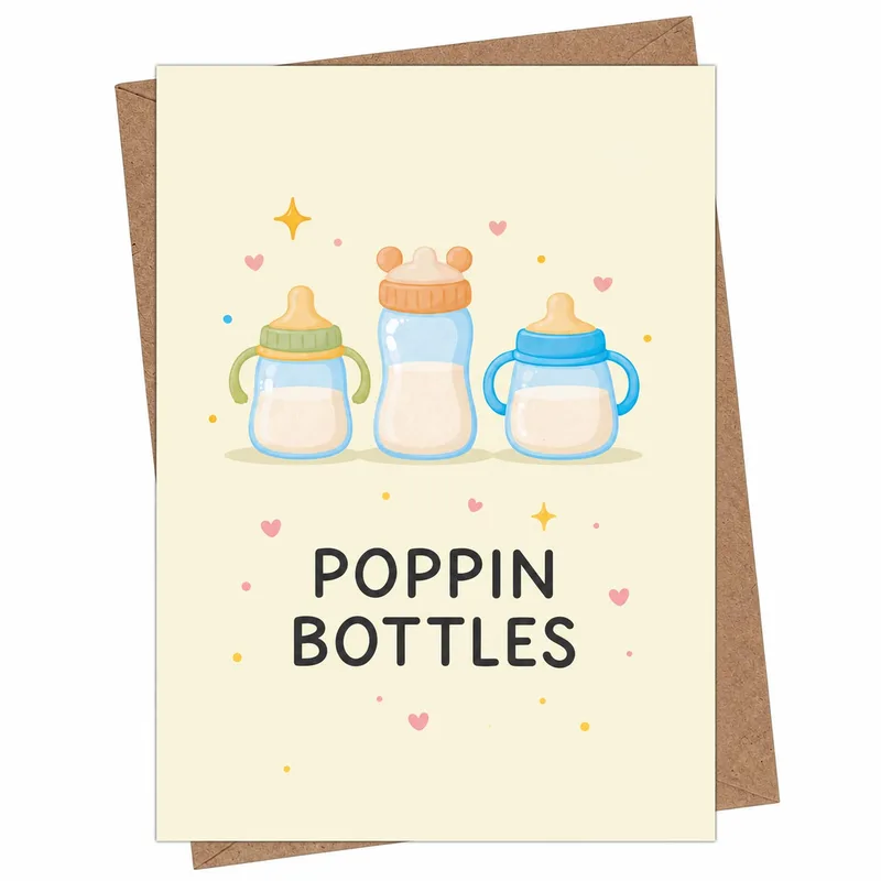 Colorful Baby Bottles Baby Shower Card featuring Poppin Bottles text