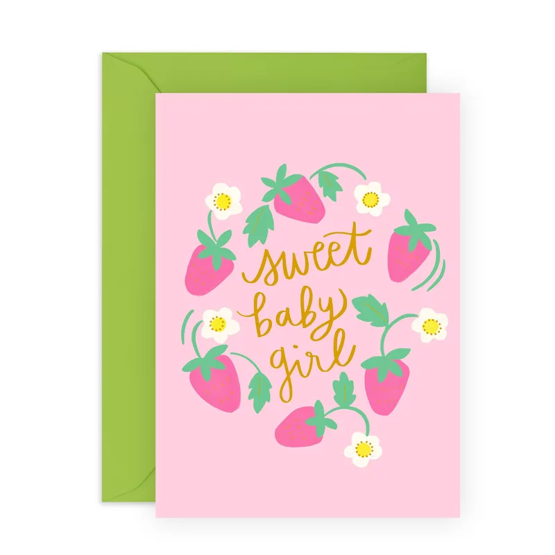 Strawberry Flower Baby Shower Card Celebrating a Sweet New Arrival