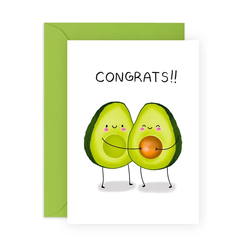 Green Avocados Hugging Congratulations Card for New Parents