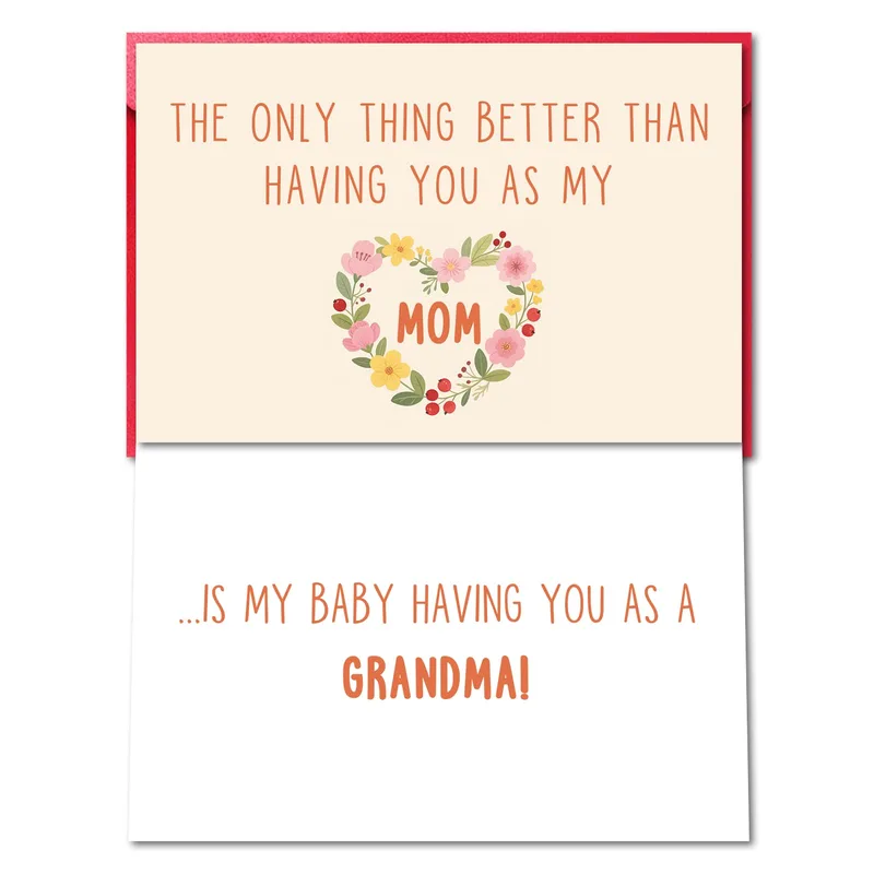 Heart Wreath Orange Pregnancy Card for Grandmothers