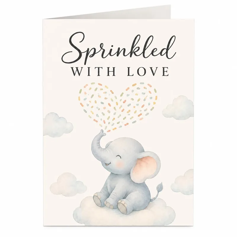 Gray Elephant Clouds Baby Shower Card – Greeting Card in natural