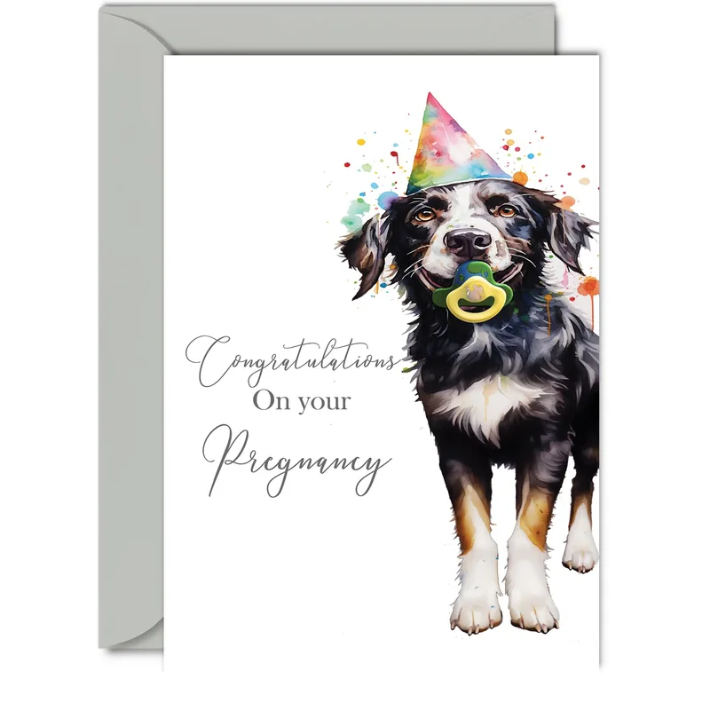 Black Dog Party Hat Card features a watercolor pup