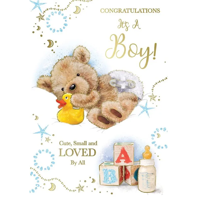 Teddy Bear Duck New Baby Card Celebrates a New Born Boy