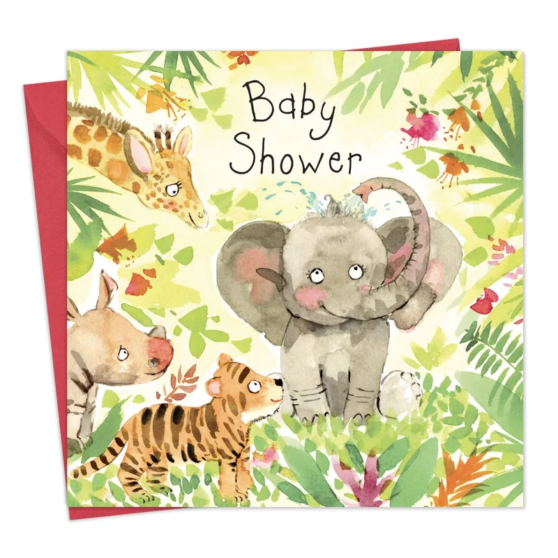 Animals Tropical Leaves Baby Shower Card