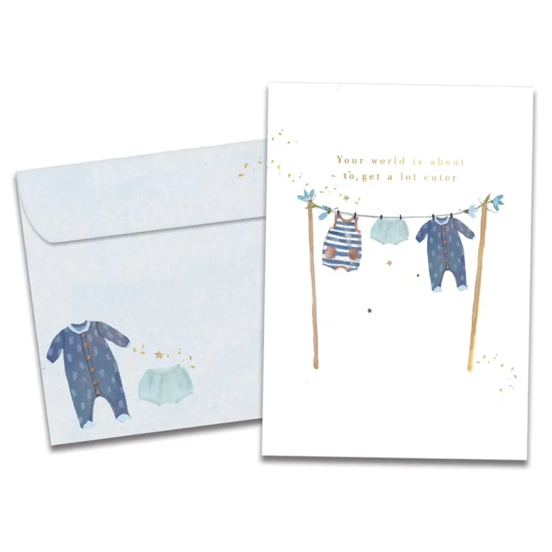 Clothesline Baby Clothes New Baby Card for Blue Wishes