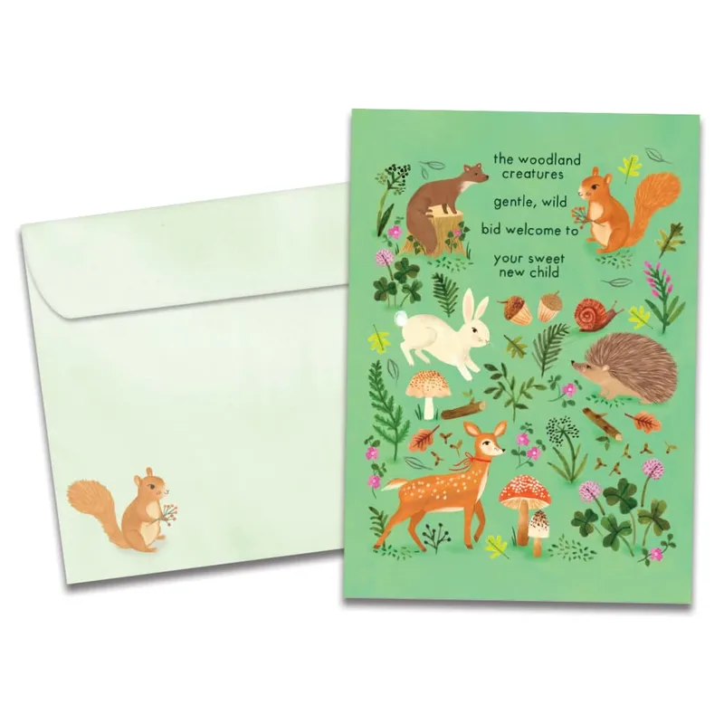Woodland Animals Border New Baby Card for Forest-Loving Parents