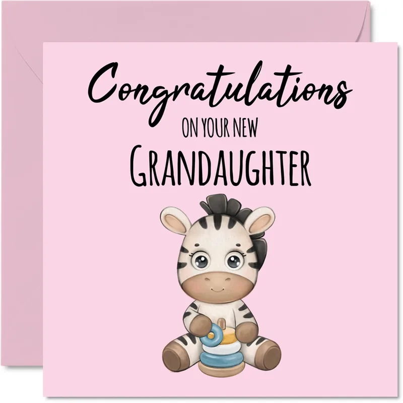 Card Zebra Plush New Baby Card for Granddaughter Celebrations