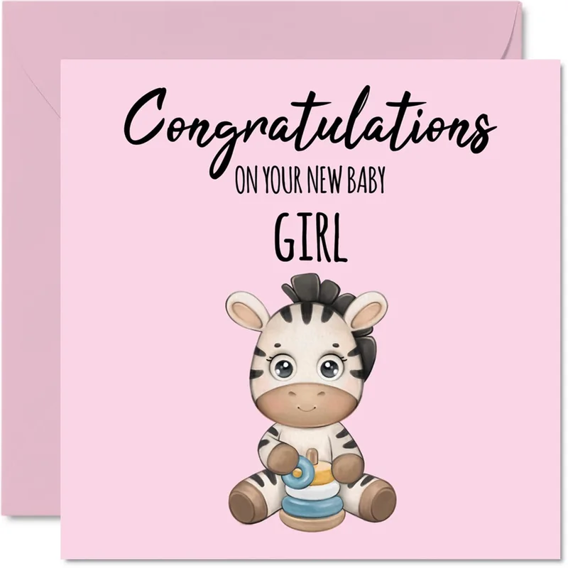 Pink Card Zebra Plush Card for New Baby Girl