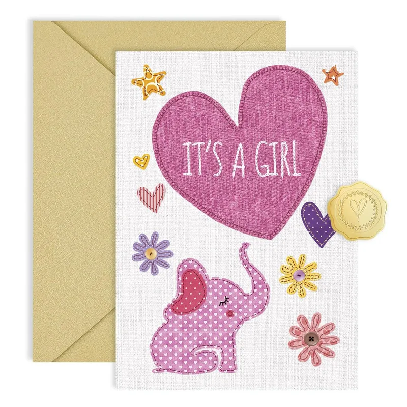 Felt Elephant Heart Baby Shower Card for New Girl