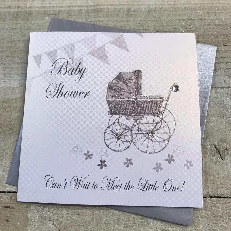 Grey Pram Bunting Baby Shower Card Celebrating New Arrivals