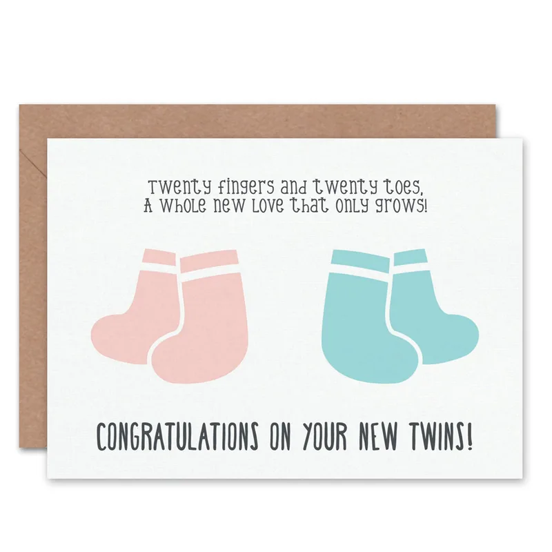 Blue Baby Socks New Baby Card for Twin Congratulations