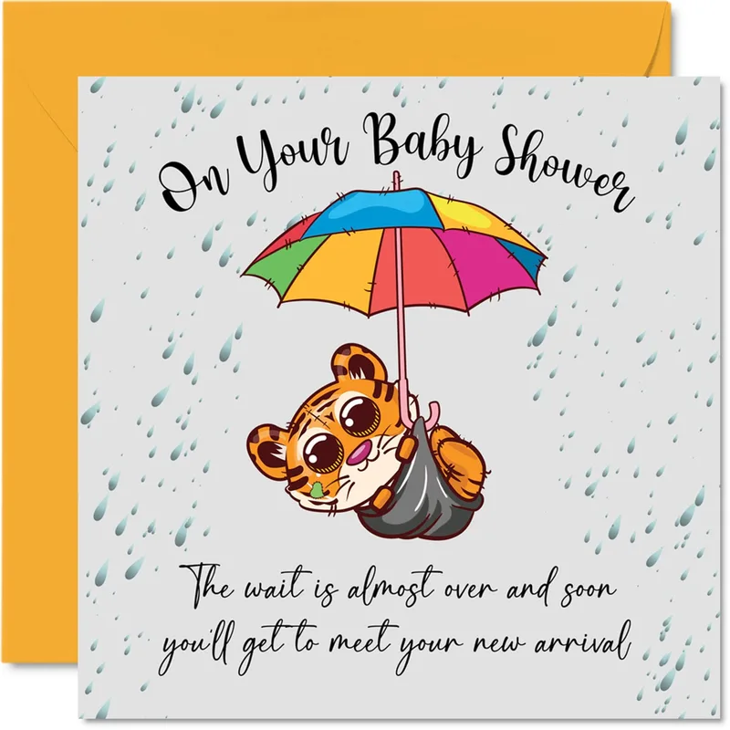 Tiger Rainbow Umbrella Baby Shower Card