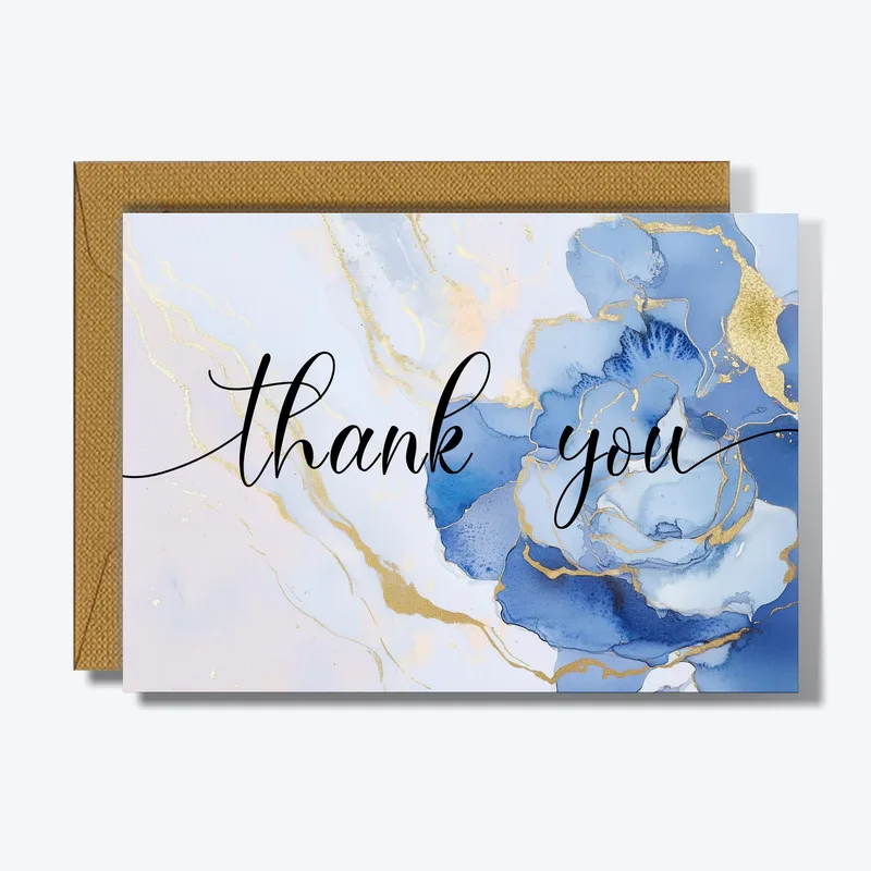 Blue Flower Thank You Card with Elegant Watercolor Floral Art