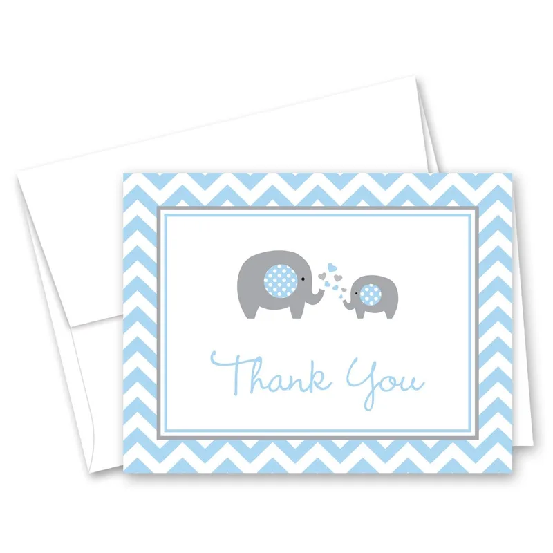 Chevron Elephant Border Thank You Card for Baby Shower Gratitude