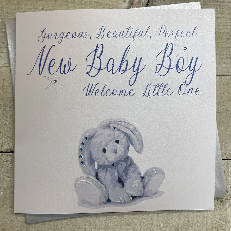 Blue Bunny Plush New Baby Card for a New Arrival