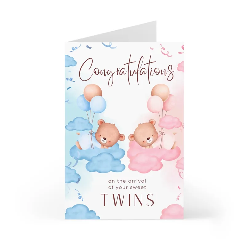 Twins Balloons Pastel New Baby Card for Twin Parents