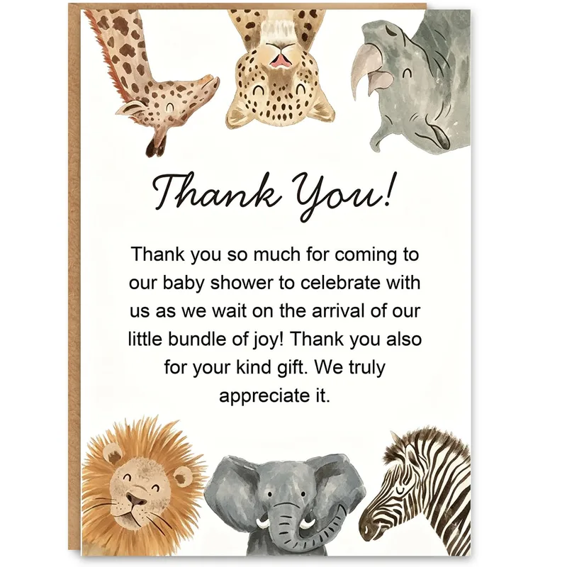 Safari Animals Border Thank You Card for Baby Shower Gratitude