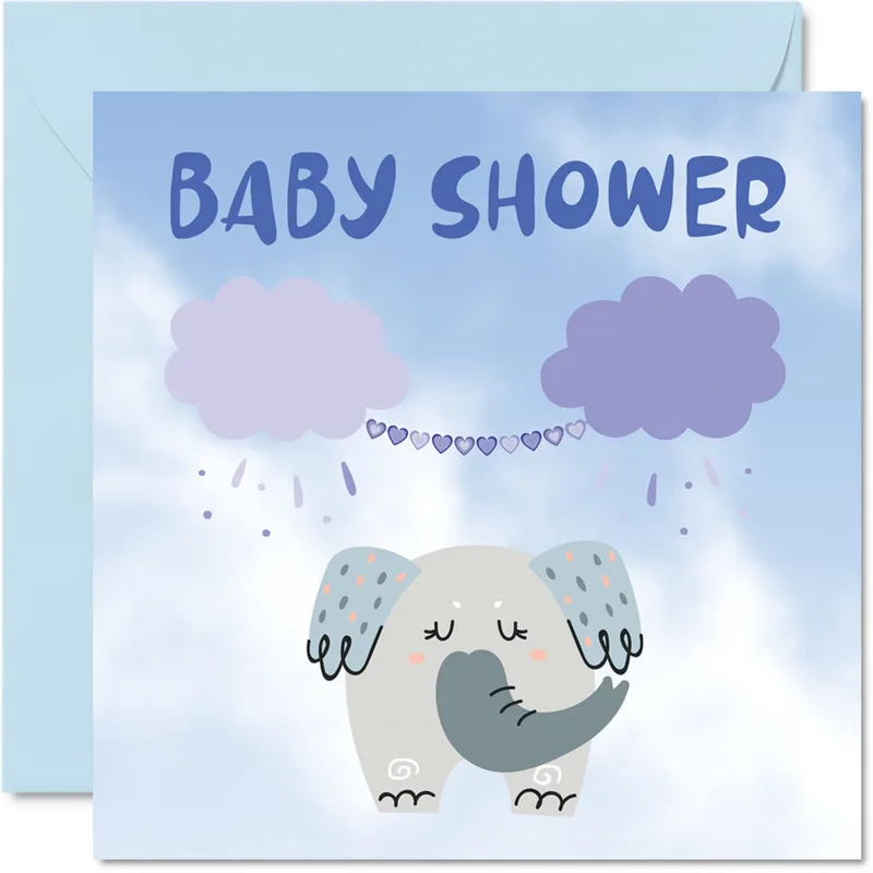 Blue Elephants Clouds Baby Shower Card for New Parents