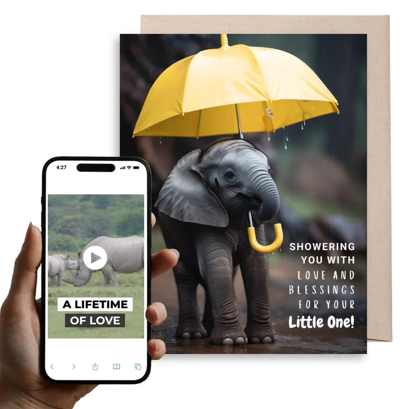 Elephant Yellow Umbrella Baby Shower Card for New Parents