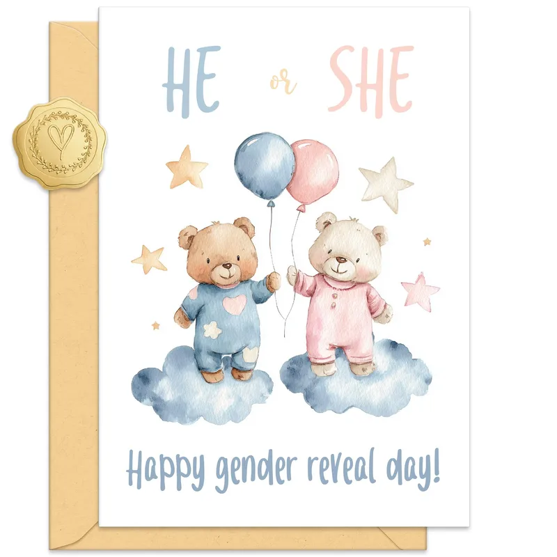 Pink Teddy Bears Baby Shower Card for Gender Reveal Day