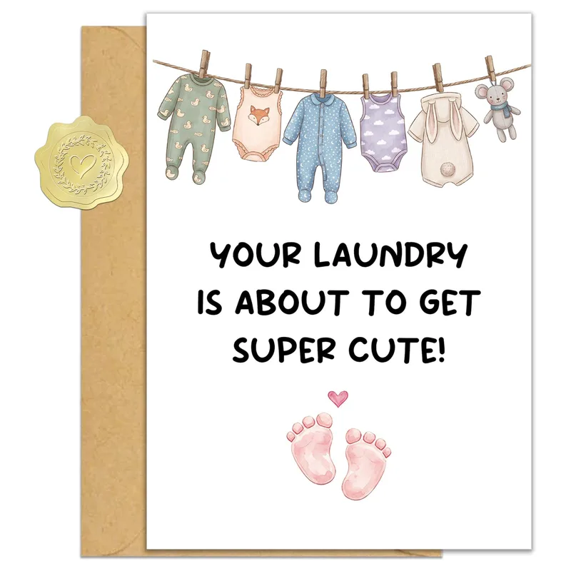 Clothes Clothesline Pastel New Baby Card for Laundry Lovers