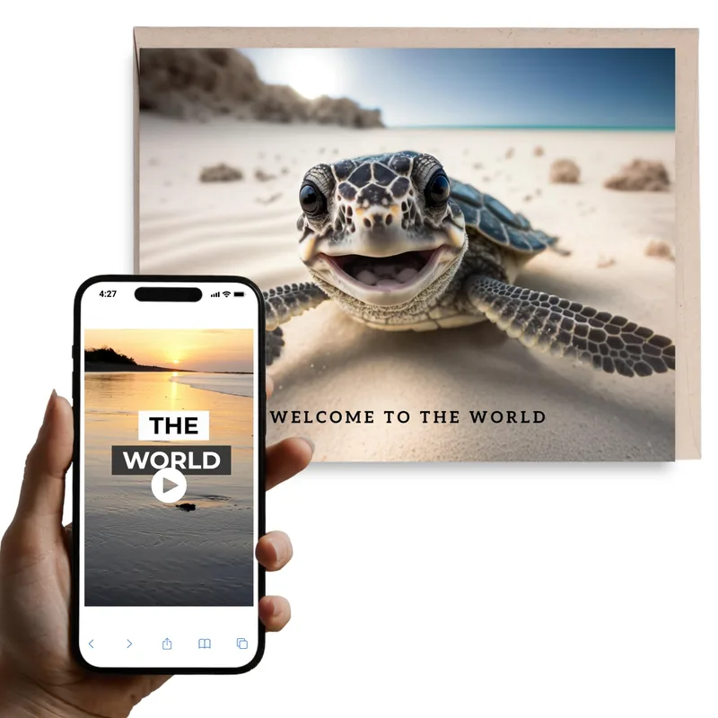 Sea Turtle Beach New Baby Card with Digital Video Message