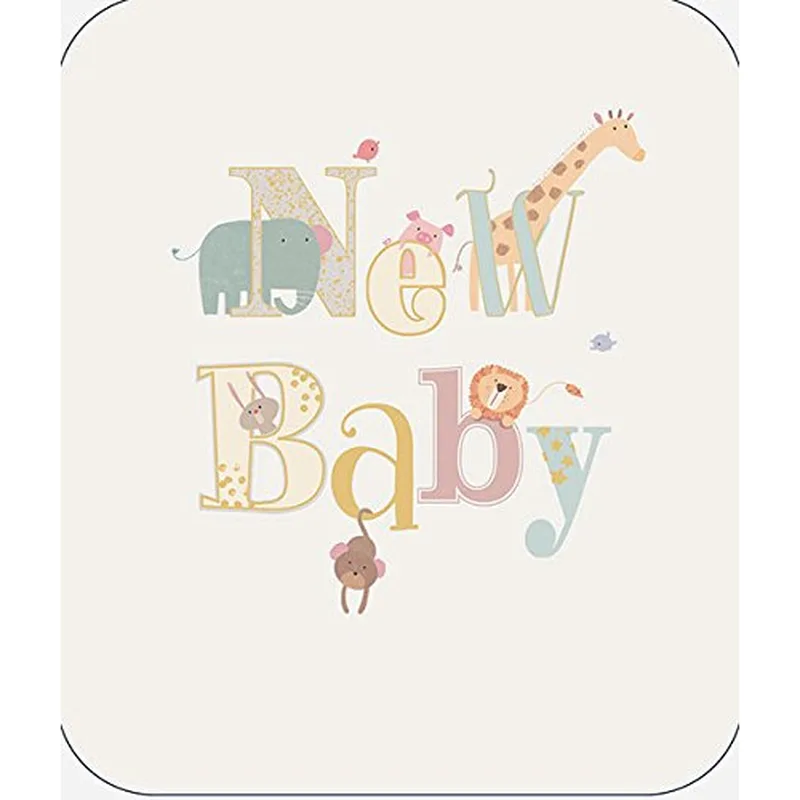 Pastel Animal Letters New Baby Card features whimsical zoo