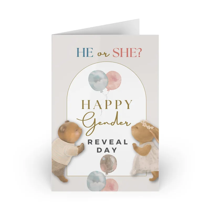 Bears Balloons Border Baby Shower Card for Gender Reveal Joy