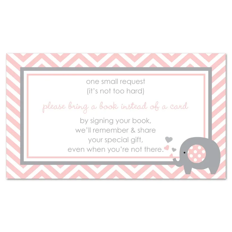 Pink Chevron Elephant Baby Shower Card for Book Requests