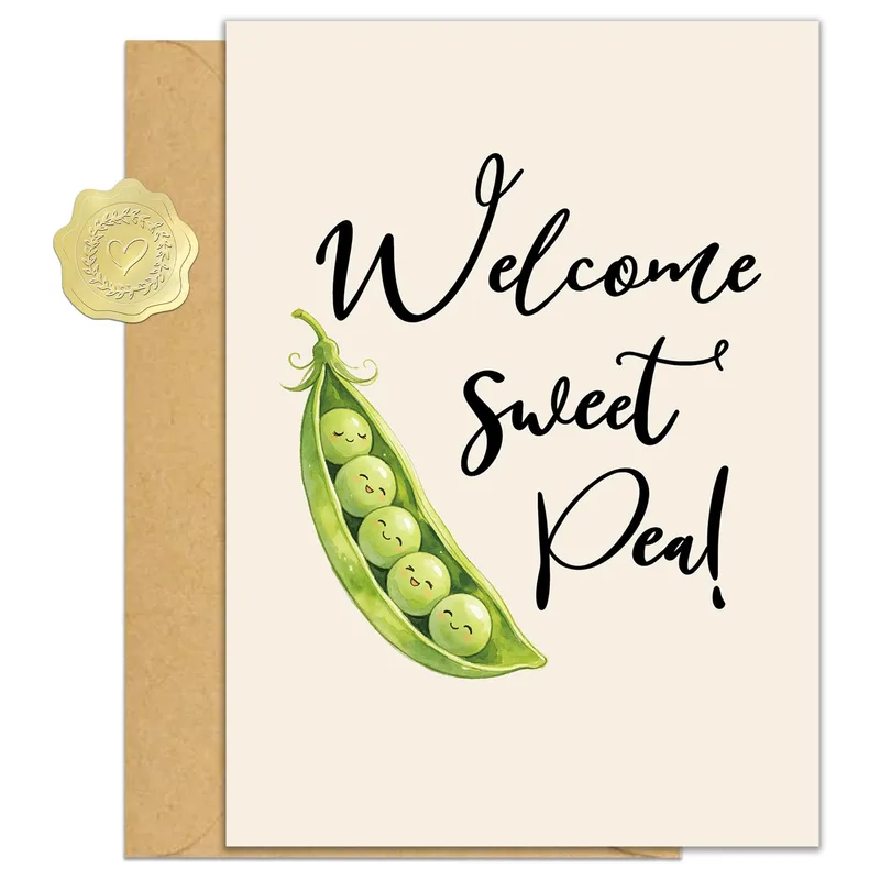 Green Pea Pod New Baby Card Welcoming a New Arrival