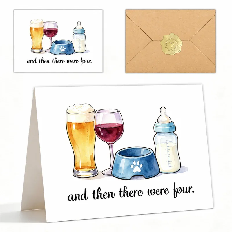 Beer Wine Baby Bottle Card: And Then There Were Four