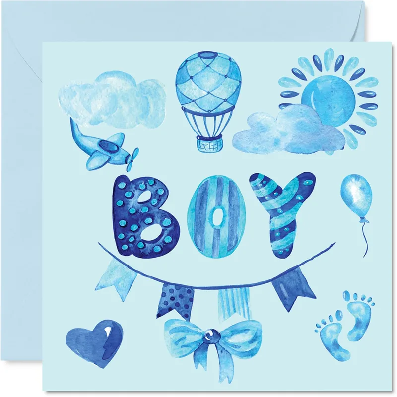 Blue Hot Balloon New Baby Card Celebrates a New Boy