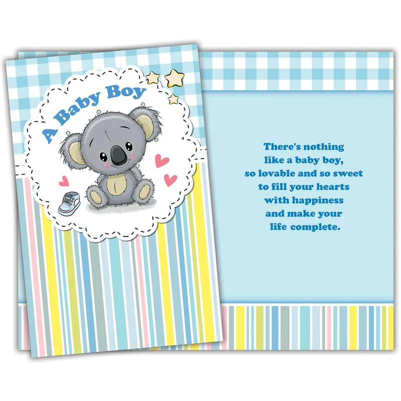 Koala Blue Stripes New Baby Card Celebrates a New Arrival