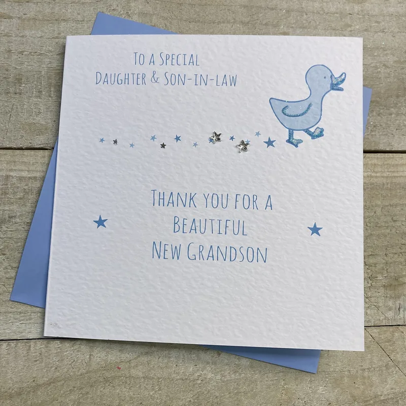 Duck Stars Border Thank You Card for New Grandson Celebration