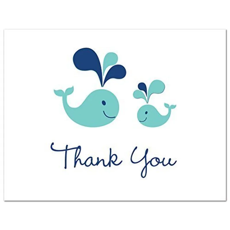 Navy Whales Script Thank You Card for New Baby Gratitude