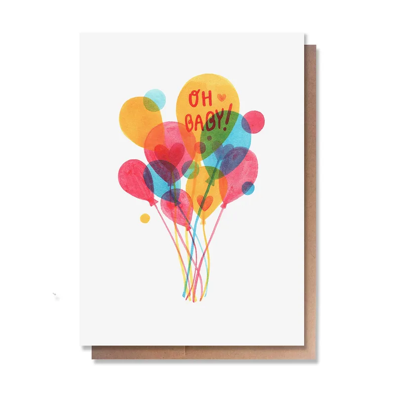 Rainbow Balloons New Baby Card Celebrates a New Arrival