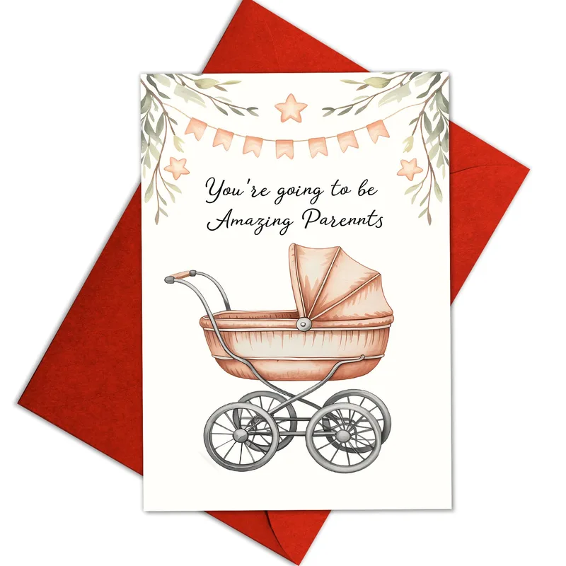 Pink Pram Garland Pregnancy Card for New Parents